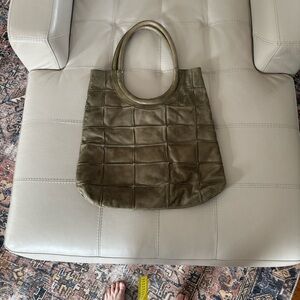 Anthropologie Leather Olive Green Tote Bag